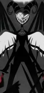 Dark angelic figure in gothic style wallpaper with wings.