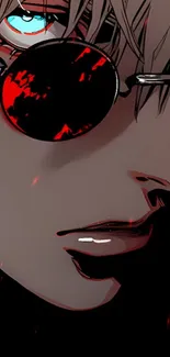 Dark anime art with red accents and mysterious style.