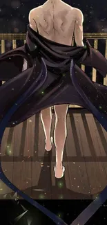 Dark anime figure standing on a balcony at night.