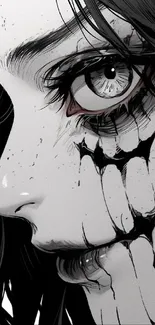 Dark anime character close-up artwork with mysterious expression.