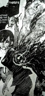 Black and white anime character with dynamic, expressive design.