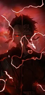 Dark anime character with red lightning effects.