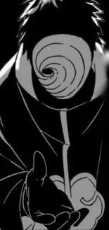 Dark anime character in black and white, extending hand.