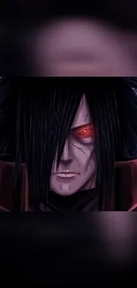 Dark-haired anime character with glowing red eyes.