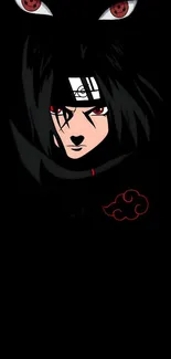 Dark anime character with red eyes in black themed wallpaper.