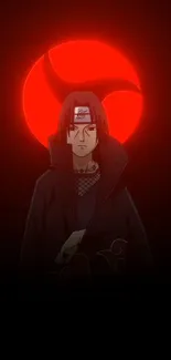 Dark anime character with red halo background.