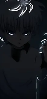 Dark anime character with glowing eyes on a black background.