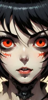 Anime demon character with red eyes in dark gothic style.