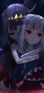 Dark anime wallpaper with mysterious red-eyed characters.