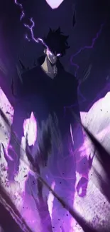 Dark anime character with electric purple aura wallpaper.