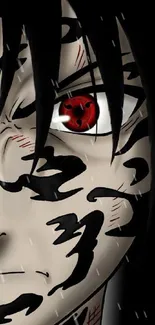 Dark anime character with intense red eyes and facial markings wallpaper.