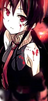 Anime girl with red tie on dark background.