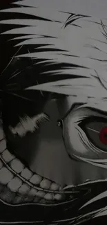 Dark anime art featuring a sinister masked character with red eyes.