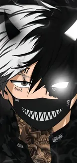 Dark anime character with mask and black-white contrast wallpaper.