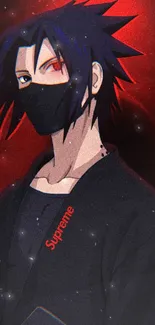 Dark anime character wallpaper with red and black background.