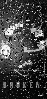 Dark anime wallpaper with mysterious character and masks.