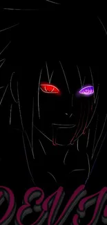 Dark anime character with neon eyes, vivid style