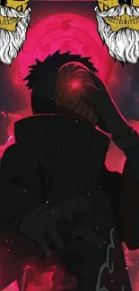 Dark anime ninja with a red glowing background.