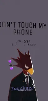 Dark anime character on a phone wallpaper with bold text.