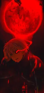 Dark anime wallpaper with a red glowing aura.