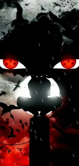 Silhouette with red eyes in dark anime wallpaper.