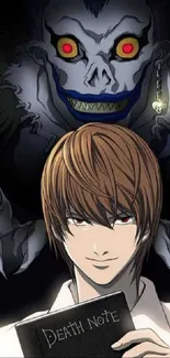 Death Note characters Light Yagami and Ryuk in a captivating anime wallpaper.