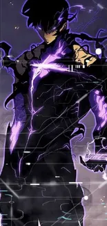 Dark anime warrior with purple lightning effect.