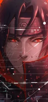 Anime wallpaper of a dark warrior with glowing red eyes.