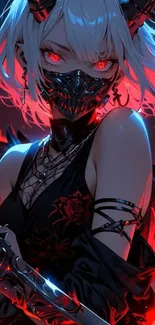 Anime warrior with red eyes and dark theme