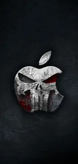 Dark theme Apple logo skull wallpaper for mobile.