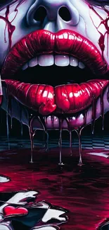 Dark art wallpaper with crimson lips and bold design.