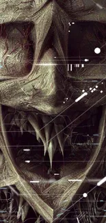 Close-up of a dark, intricate creature with skeletal features and detailed textures.