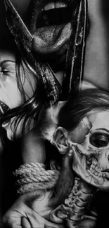 Dark artistic expression featuring surreal skull imagery in monochrome.