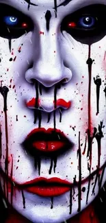 Artistic face with red and black accents, creating a haunting visual impact.