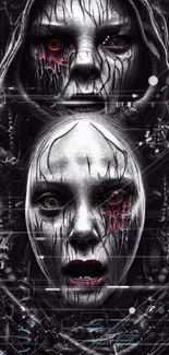 Dark fantasy wallpaper with artistic eerie faces, detailed and haunting design.