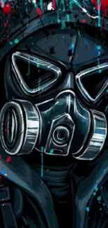 Mysterious gas mask with vivid colors and dark background.