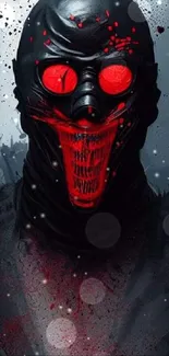 Dark masked figure with red accents and splatter art design.