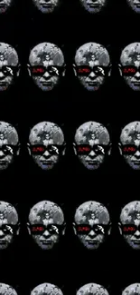 Dark skull pattern wallpaper with artistic design on black background.