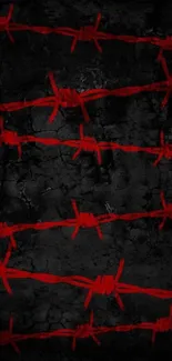 Mobile wallpaper with red barbed wire on a black textured background.