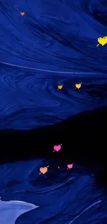 Dark blue wallpaper with vibrant hearts