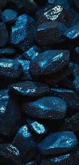 Dark blue wet stones wallpaper with glossy texture.