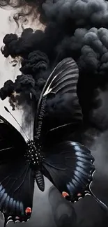 Dark butterfly with smoke background wallpaper.