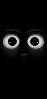 Dark minimalist cartoon face with expressive eyes on black background.