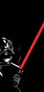 Dark character holds red lightsaber on black background wallpaper.