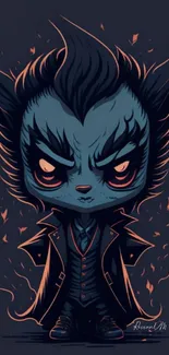 Chibi vampire cartoon art with dark colors and fiery accents.