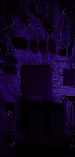 Futuristic dark circuit board wallpaper with purple hues.