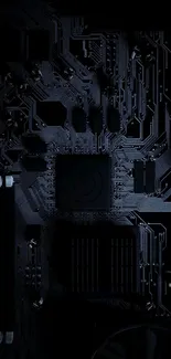 Dark circuit board wallpaper with intricate technology design.