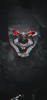 Dark themed wallpaper with a sinister clown face.