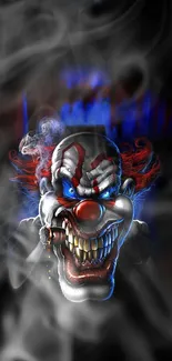Dark clown with red hair and cigar on a black background.