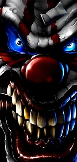 Dark clown face with intense expression and vibrant colors, perfect for horror theme.